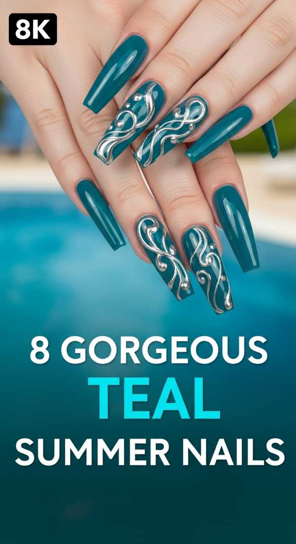8 Gorgeous Teal Summer Nails In Coffin Style 69df1d515d3ea