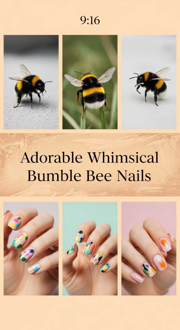 Adorable Whimsical Bumble Bee Nails 69f0cc52351c4