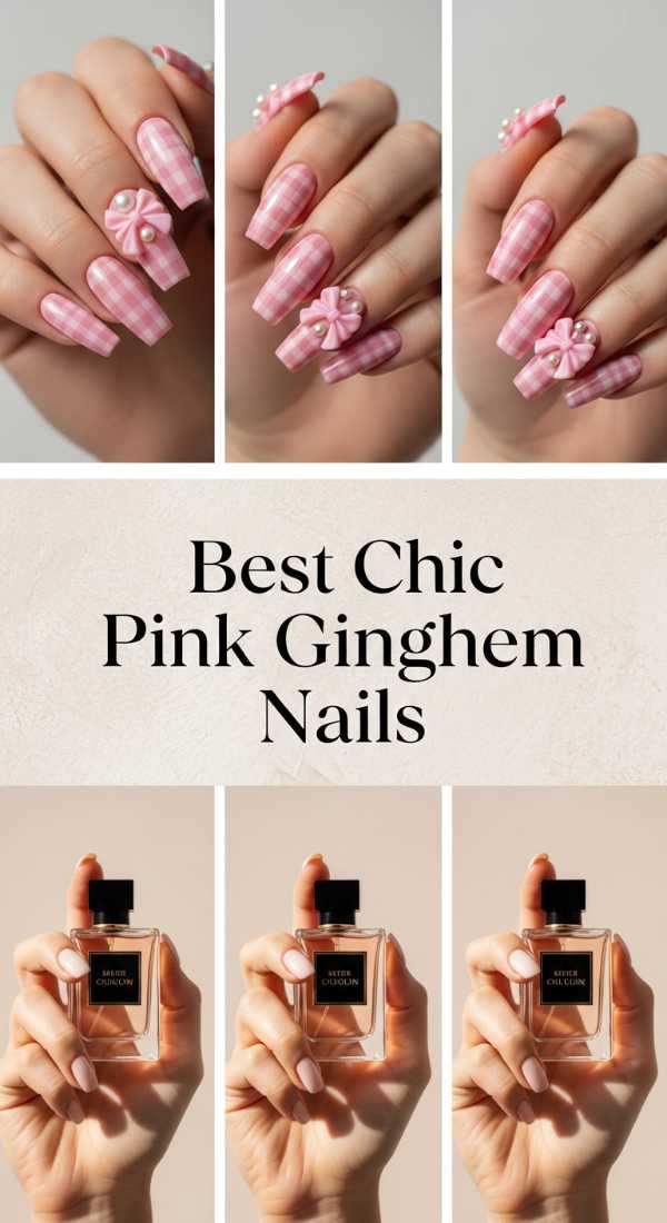 Best Chic Pink Gingham Nails 69e9cced82c68
