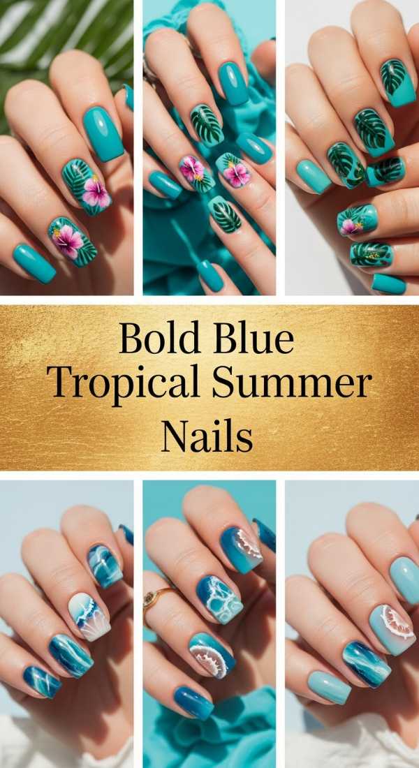 Bold Blue Tropical Summer Nails 69ef3c75486e7