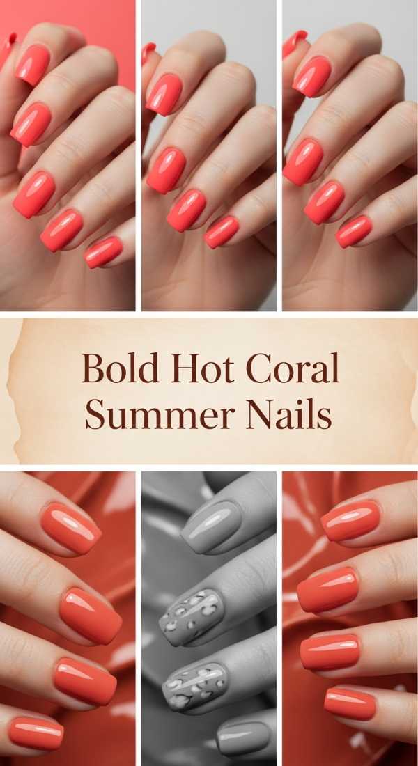Bold Hot Coral Summer Nails 69f0cc29aa68e