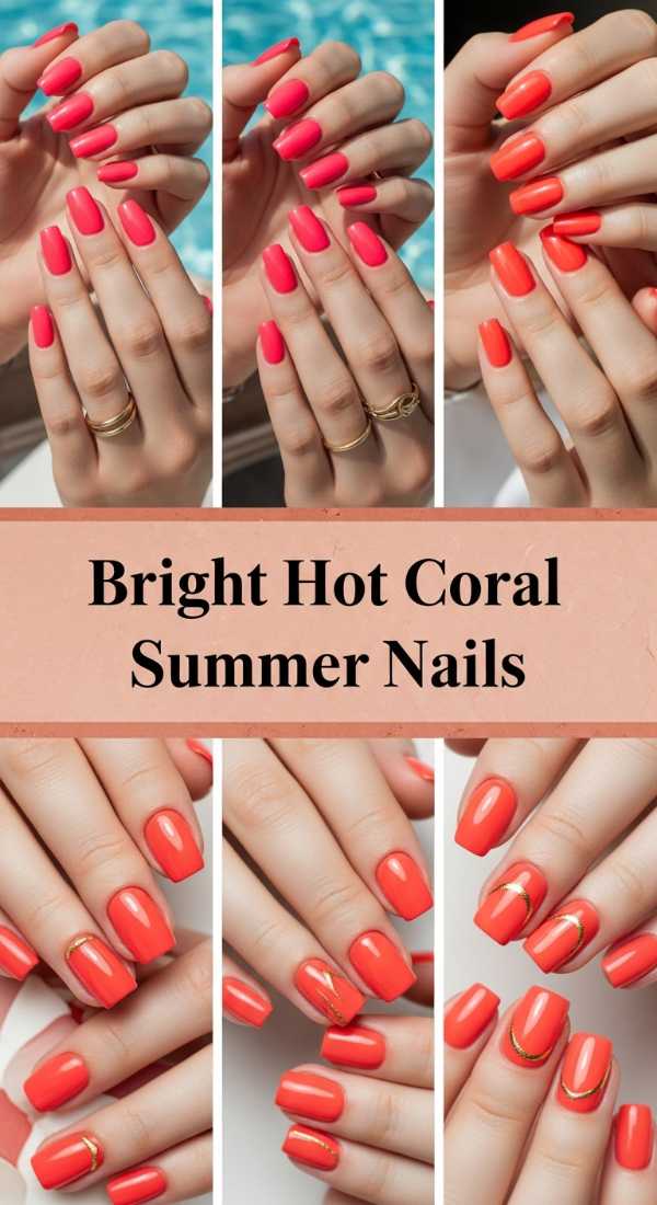 Bright Hot Coral Summer Nails 69ecf87fdc2a2