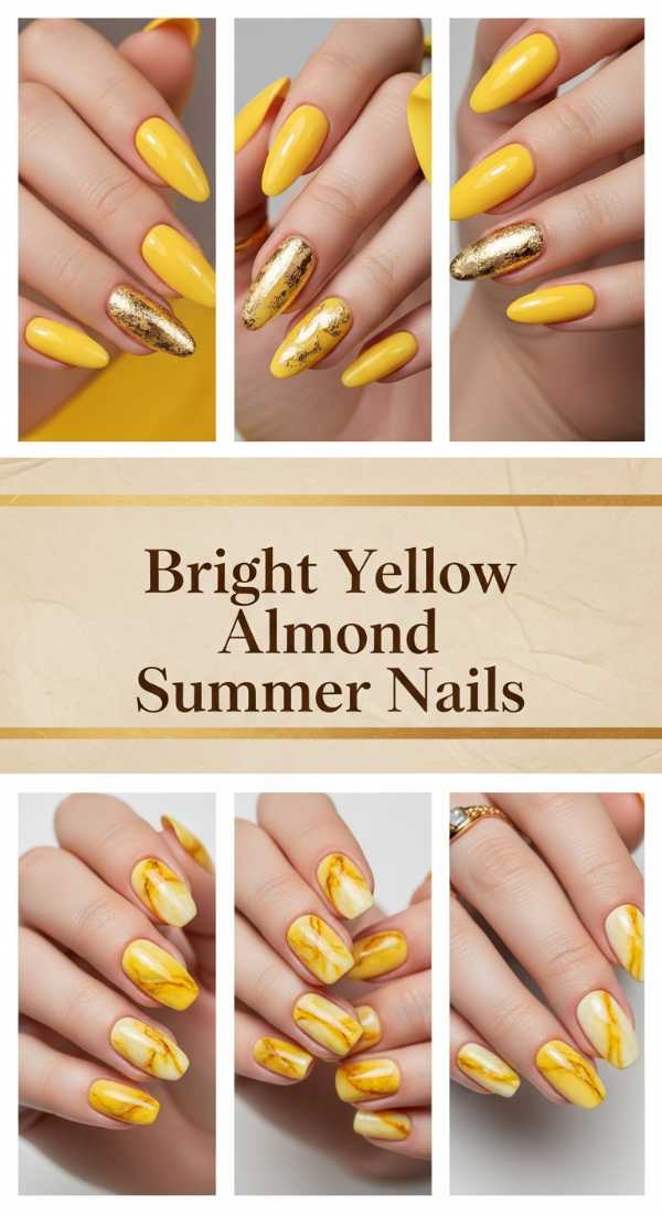 Bright Yellow Almond Summer Nails 69ee59280faaf