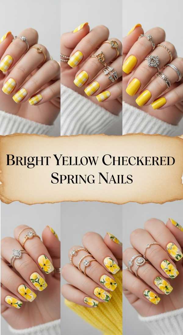 Bright Yellow Checkered Spring Nails