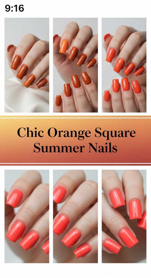 Chic Orange Square Summer Nails 69ef94d77b1ca