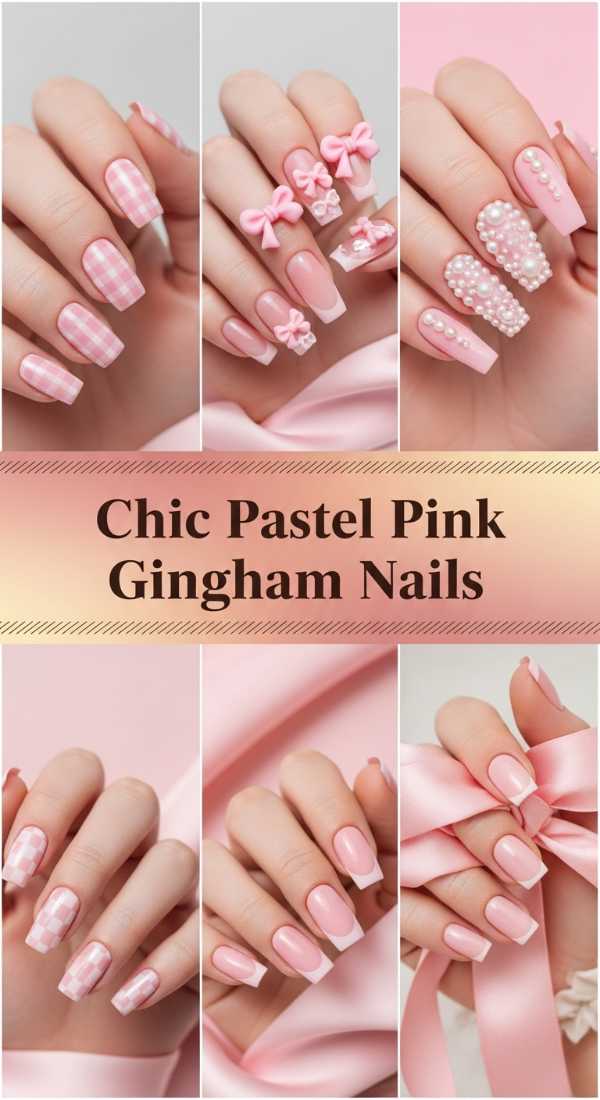 Chic Pastel Pink Gingham Nails 69ecf88f99298