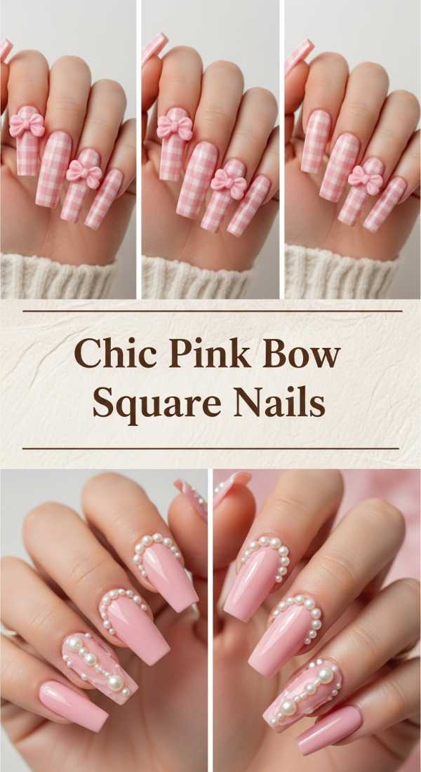 Chic Pink Bow Square Nails 69e4e49e9e4d8