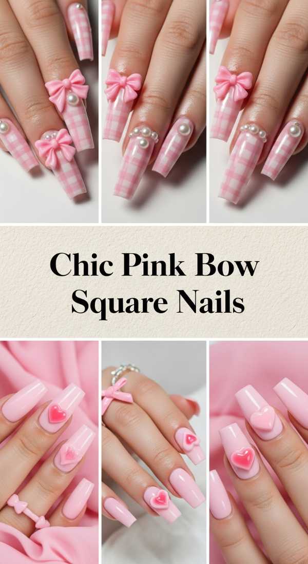 Chic Pink Bow Square Nails 69ee4178f0f26