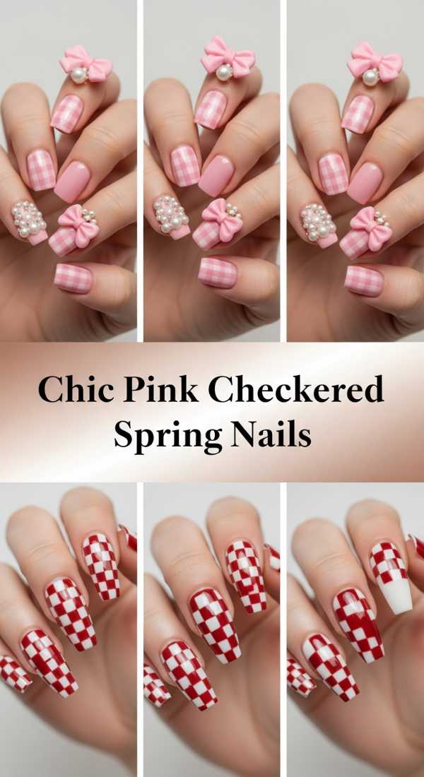 Future Florals & Neon Pastels: The Spring 2026 Nail Aesthetic Blueprint Chic Pink Checkered Spring Nails 69df3aca134db