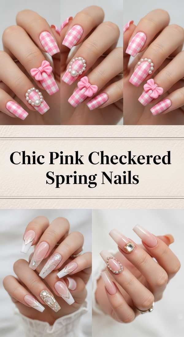 Chic Pink Checkered Spring Nails 69e4e4a289b3b