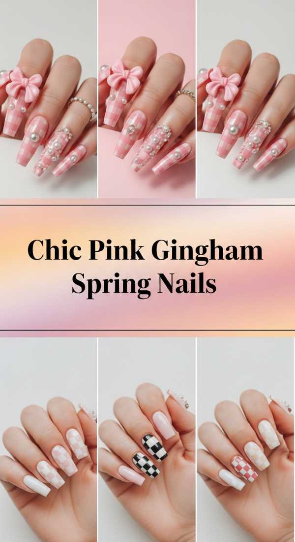 Chic Pink Gingham Spring Nails 69e4e4ac9e26e
