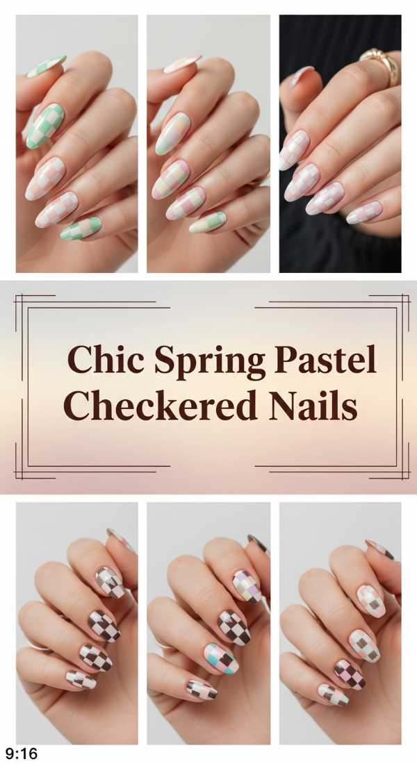Chic Spring Pastel Checkered Nails