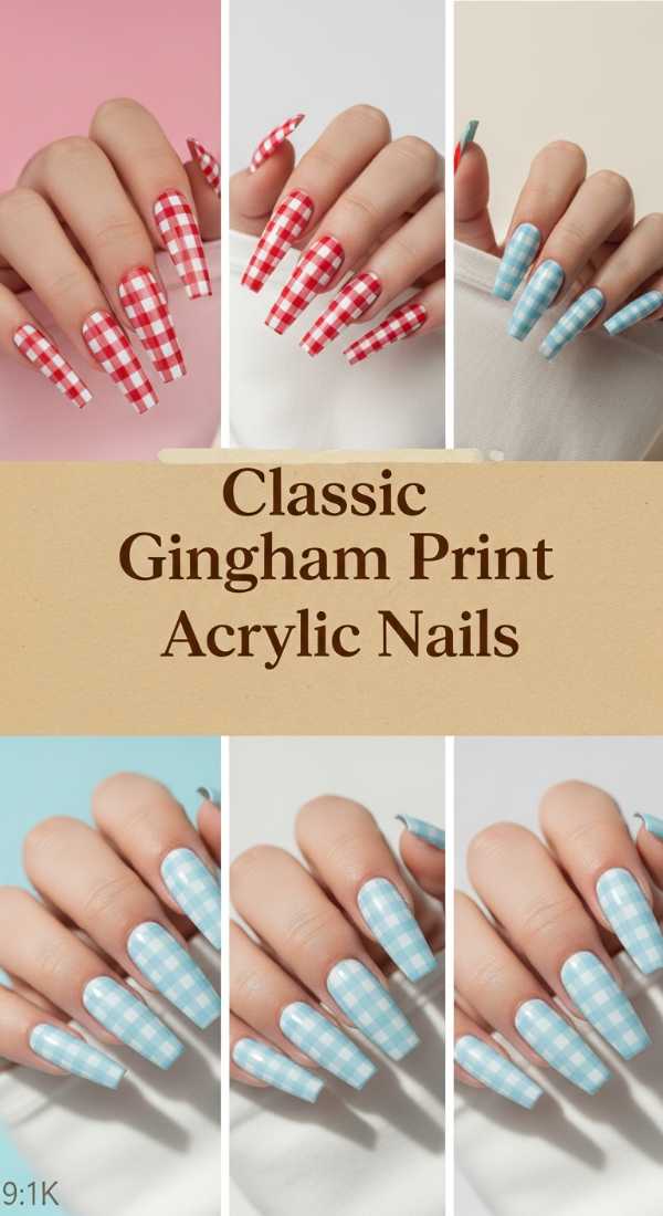 Classic Gingham Print Acrylic Nails 69ecf88d011f1