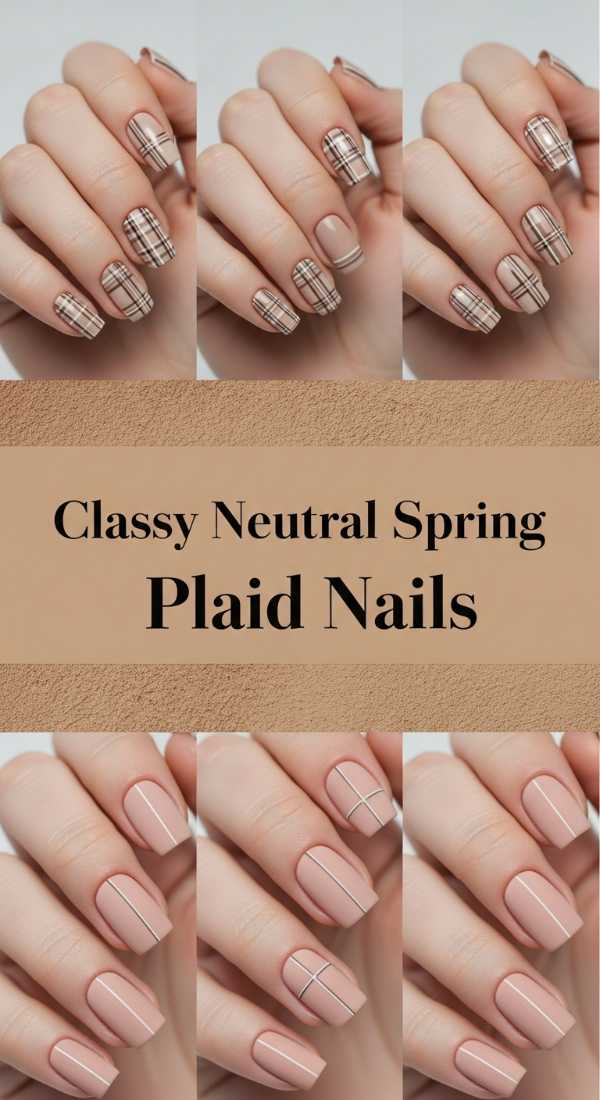 Classy Neutral Spring Plaid Nails