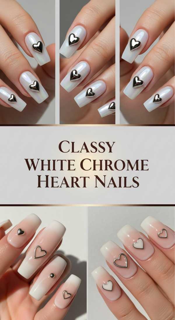 Classy White Chrome Heart Nails 69ee4083b5bcf