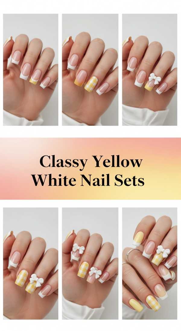Classy Yellow White Nail Sets 69ee41867f28f