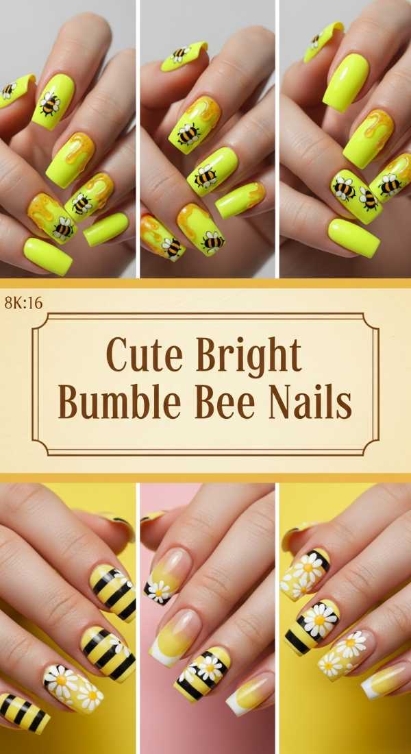 Cute Bright Bumble Bee Nails 69ee418c4dfd6