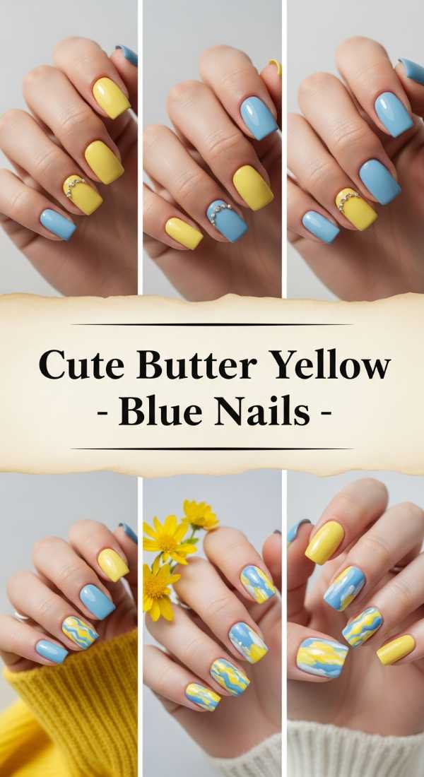 Cute Butter Yellow Blue Nails 69f32b8bbf89e