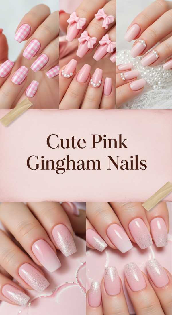 Cute Pink Gingham Nails 69e72cc9dc9ed