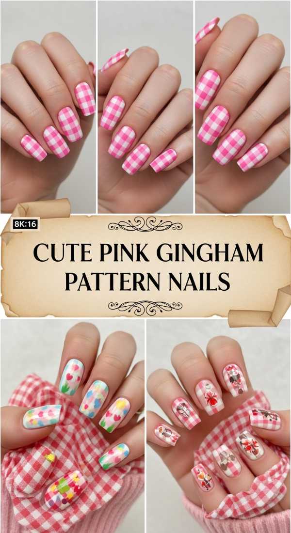 Cute Pink Gingham Pattern Nails 69e350fca13cd