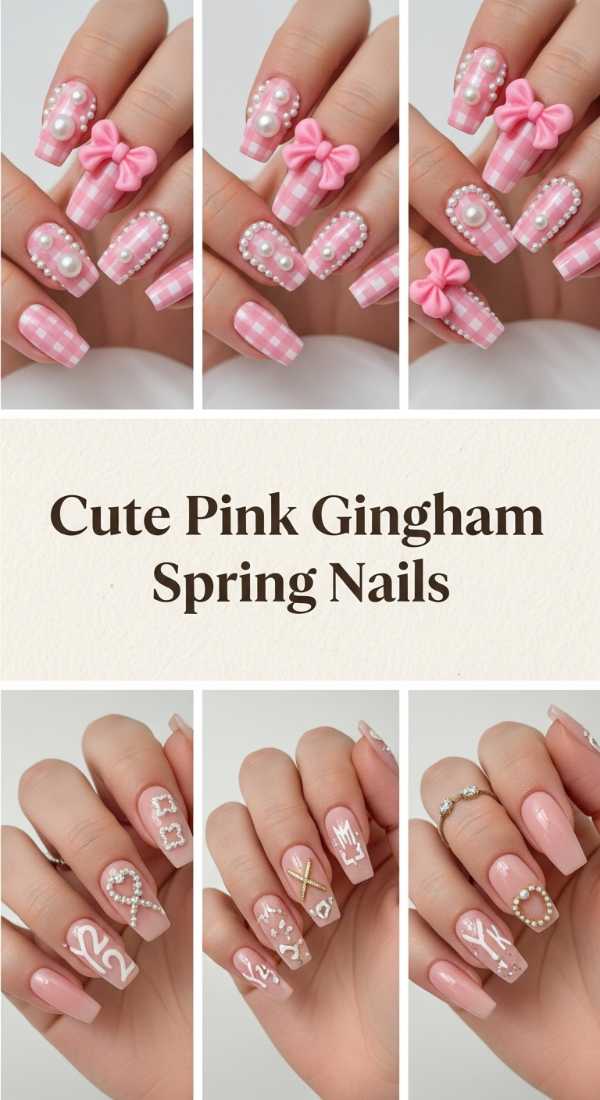 Cute Pink Gingham Spring Nails 69f0cc44aed5b