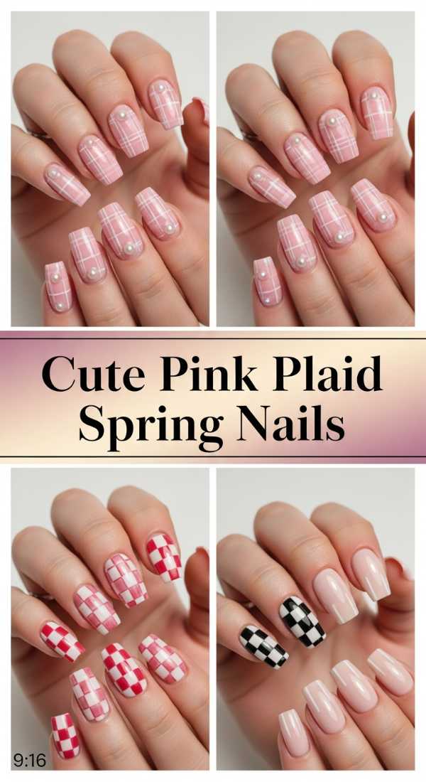 Cute Pink Plaid Spring Nails 69f0ca2eb1033