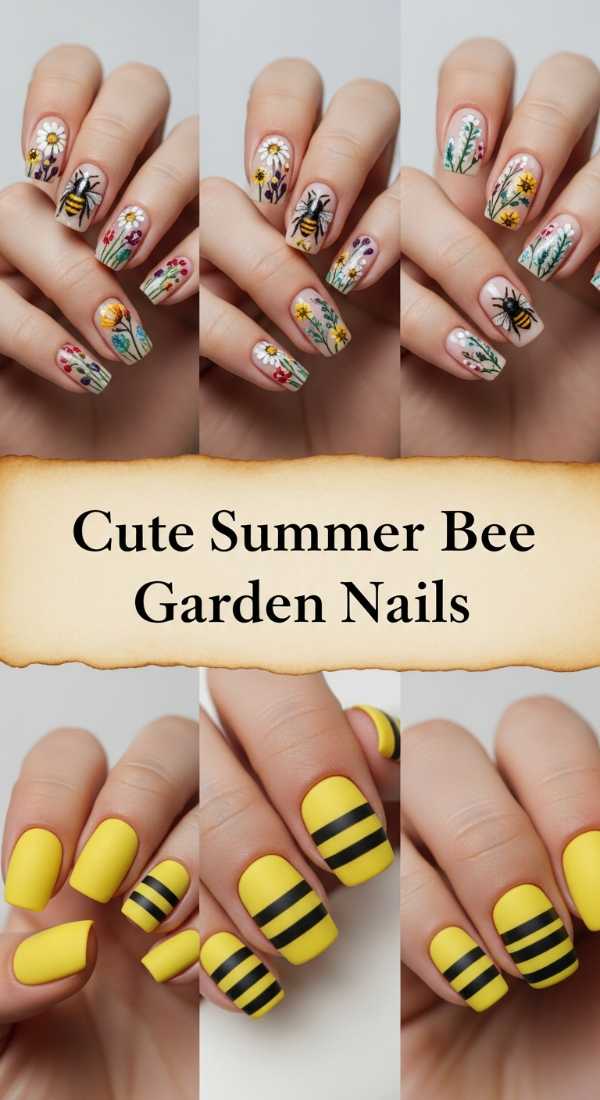 Cute Summer Bee Garden Nails 69ee408630ea7
