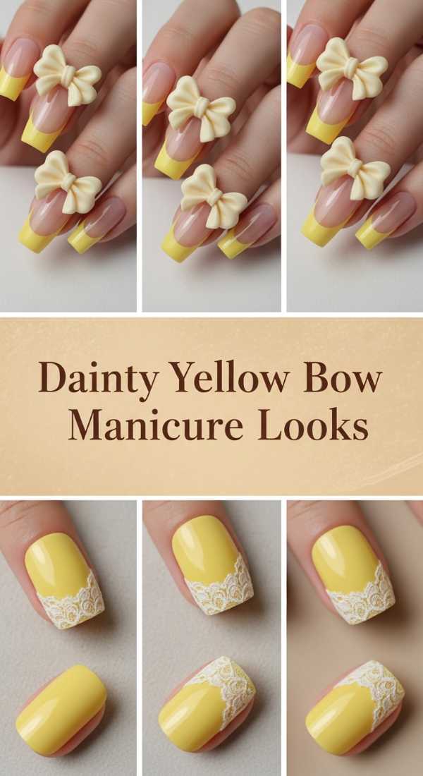 Dainty Yellow Bow Manicure Looks 69e5f3dd3b080
