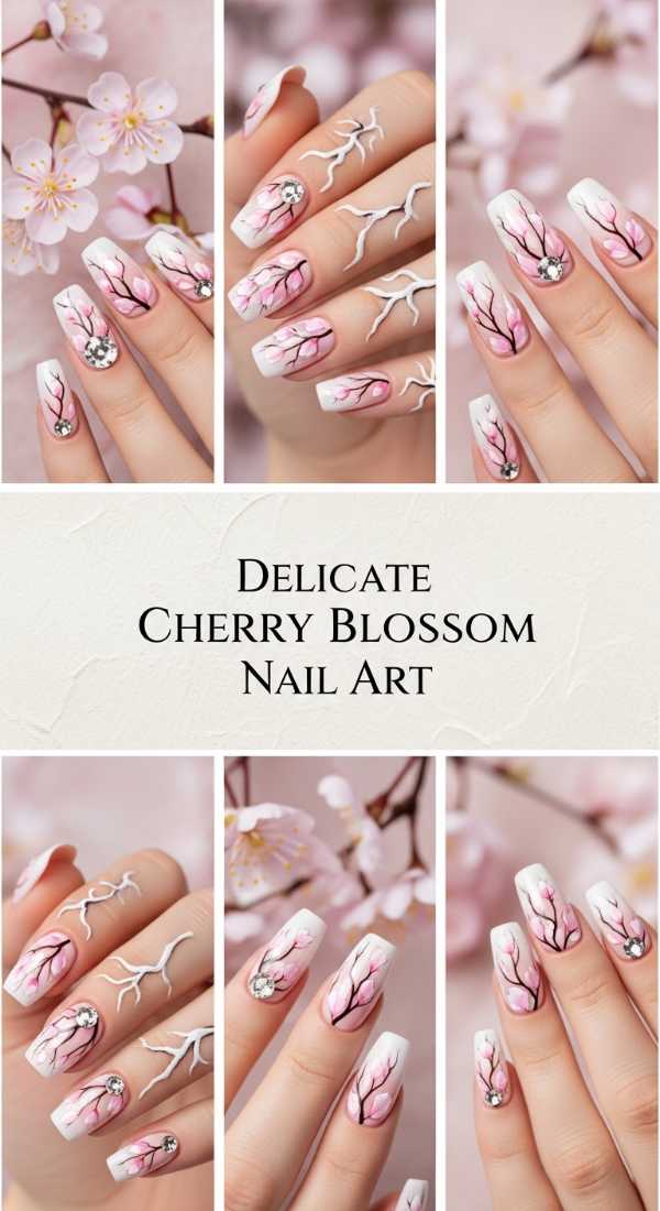 Delicate Cherry Blossom Nail Art 69f0cc4dc57a2