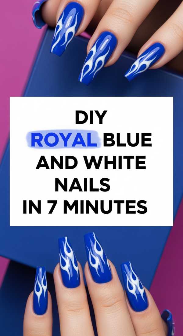 Diy Royal Blue And White Nails In 7 Minutes 69f2f80247315