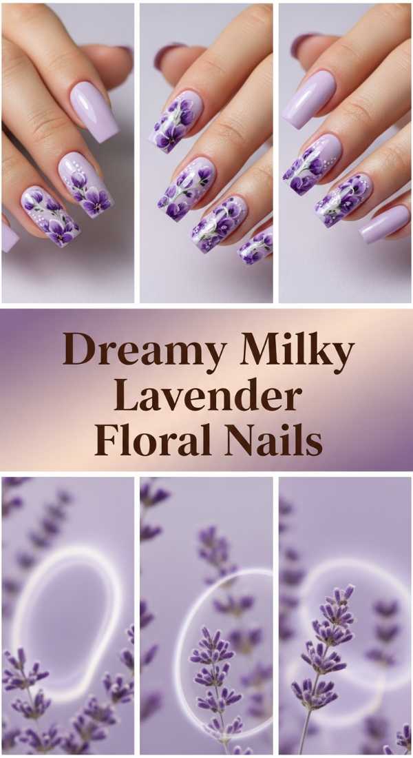 Dreamy Milky Lavender Floral Nails 69ef3ac413389