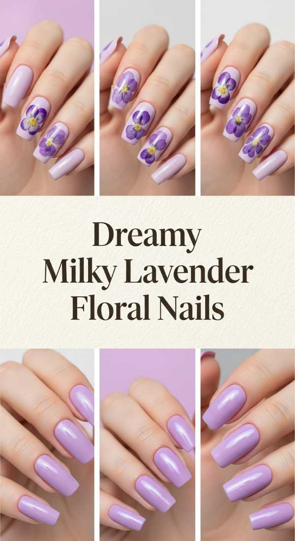 Dreamy Milky Lavender Floral Nails 69ef3c61dbd16