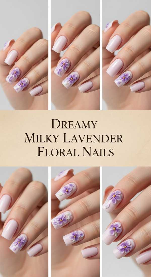 Dreamy Milky Lavender Floral Nails 69f0cc403d8bf