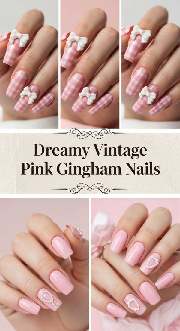 Dreamy Vintage Pink Gingham Nails 69ecf888c4eab