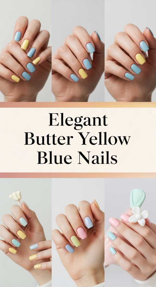 Elegant Butter Yellow Blue Nails 69f0ca56299e1
