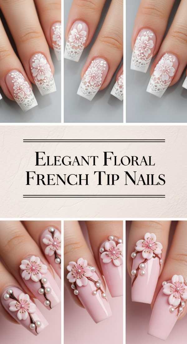 Elegant Floral French Tip Nails 69f249375bc9a