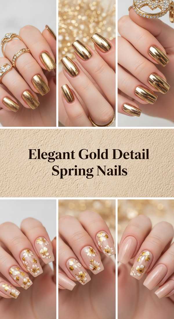 Elegant Gold Detail Spring Nails
