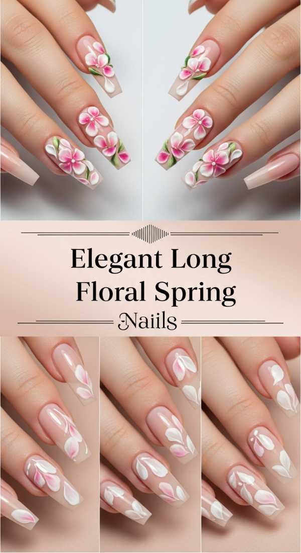 Elegant Long Floral Spring Nails