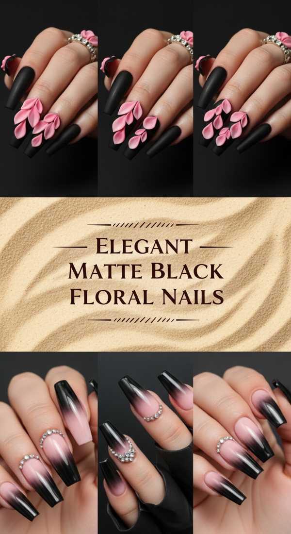 Elegant Matte Black Floral Nails 69e2730983599