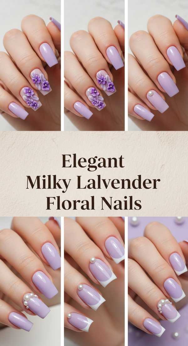 Elegant Milky Lavender Floral Nails 69ee4098049f9