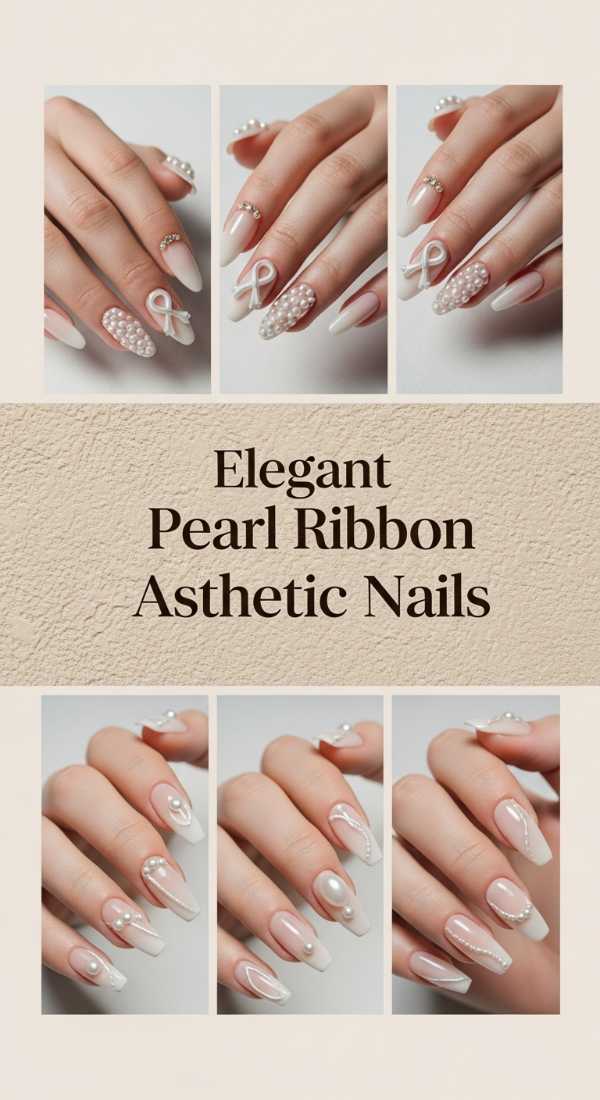 Elegant Pearl Ribbon Aesthetic Nails 69e350fc6ce83