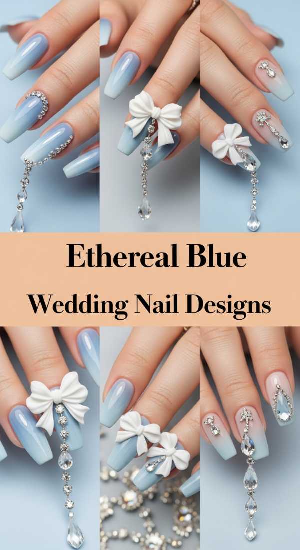 Ethereal Blue Wedding Nail Designs