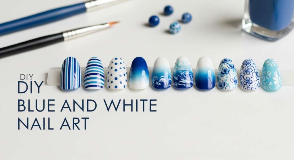 featured: 10 easy blue and white nail art designs you can do at home
