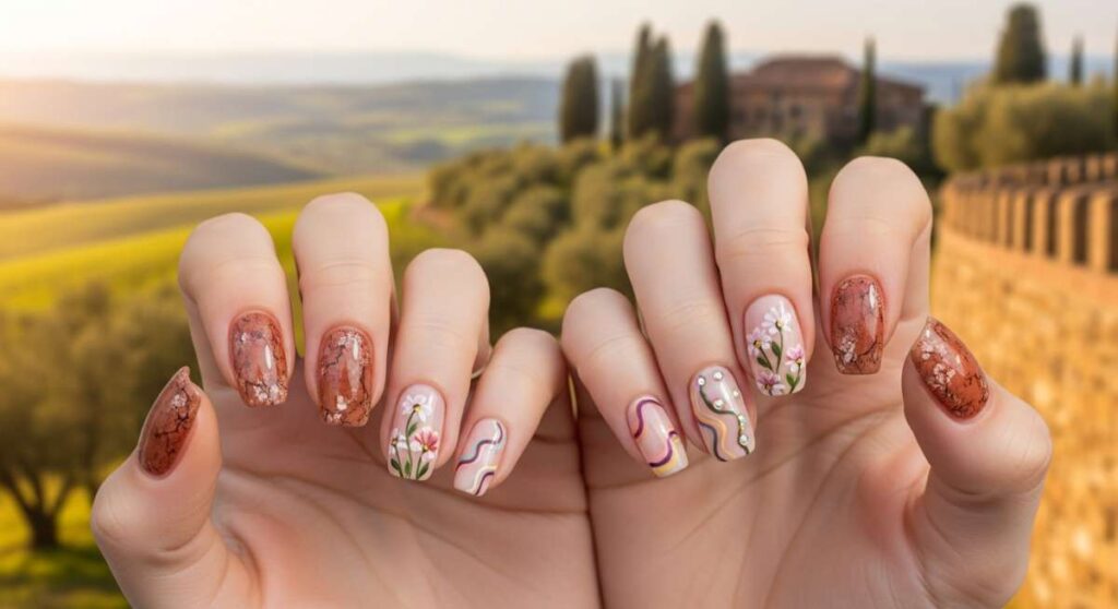 featured: 2000s meets italy: rustic chic nail art inspiration