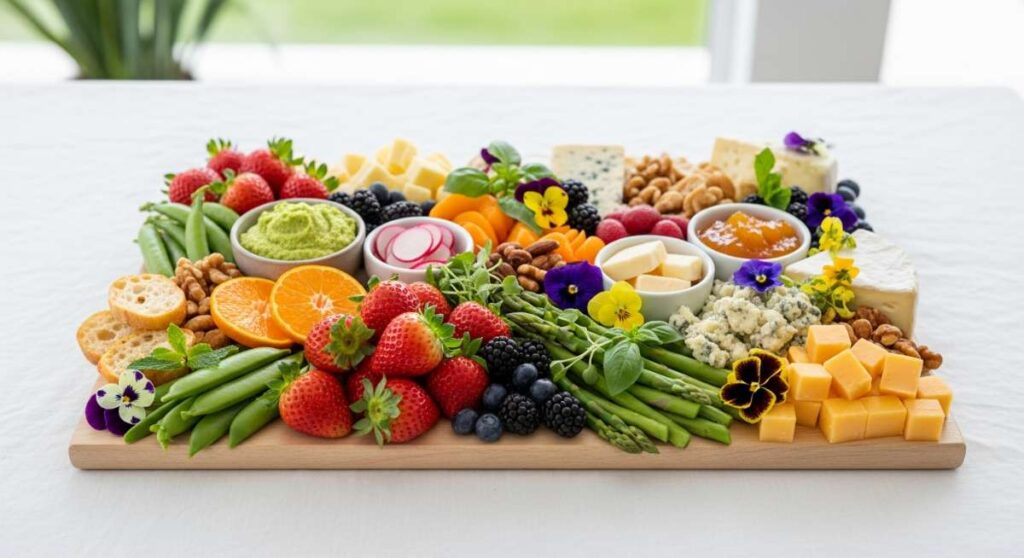 featured: blooms and bites: a vibrant tasting board for spring entertaining