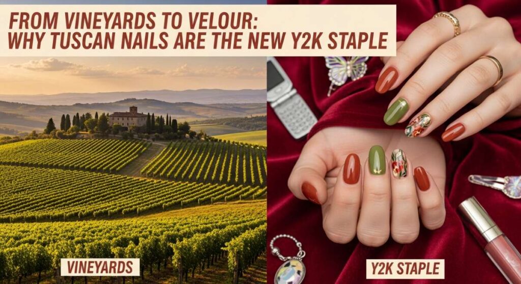featured: from vineyards to velour: why tuscan nails are the new y2k staple