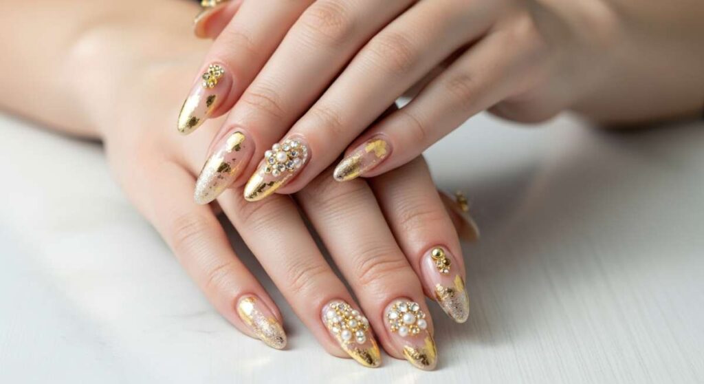 featured: gilded glamour: how to rock the luxury embellished mani look