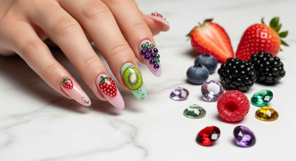 featured: juicy & jeweled: sophisticated fruit aesthetic nails for the modern coquette