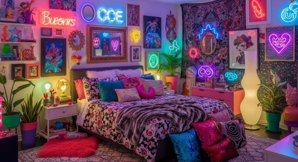 featured: maximalist magic: how to turn your boring bedroom into a funky neon paradise