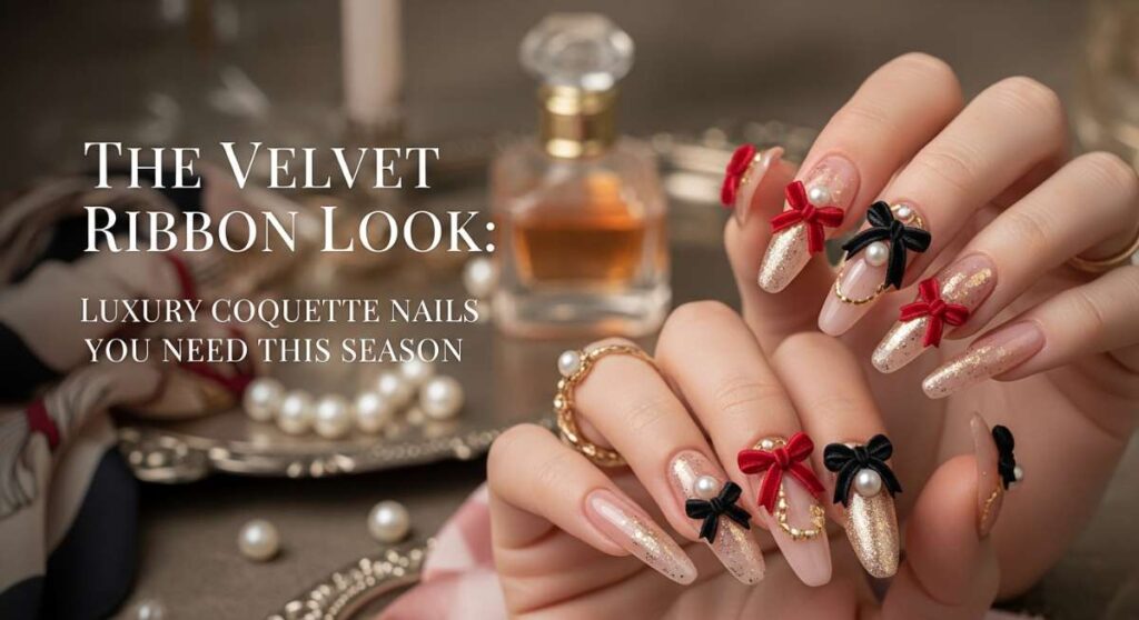 featured: the velvet ribbon look: luxury coquette nails you need this season